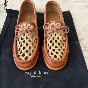 rag & bone Tan Leather Loafers with Natural Woven Vamp